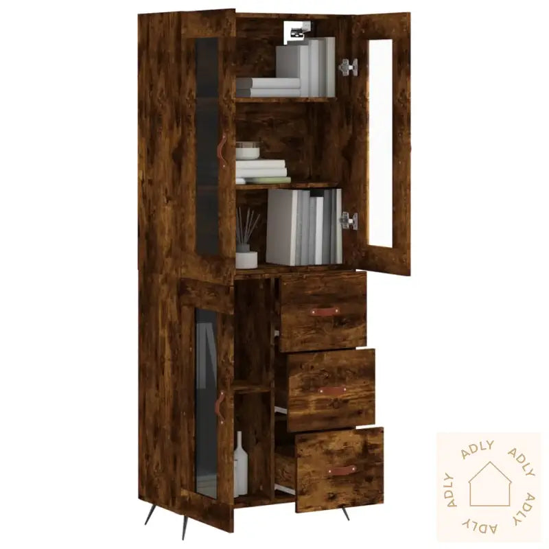 Highboard Røkt Eik 69,5X34X180 Cm Konstruert Tre