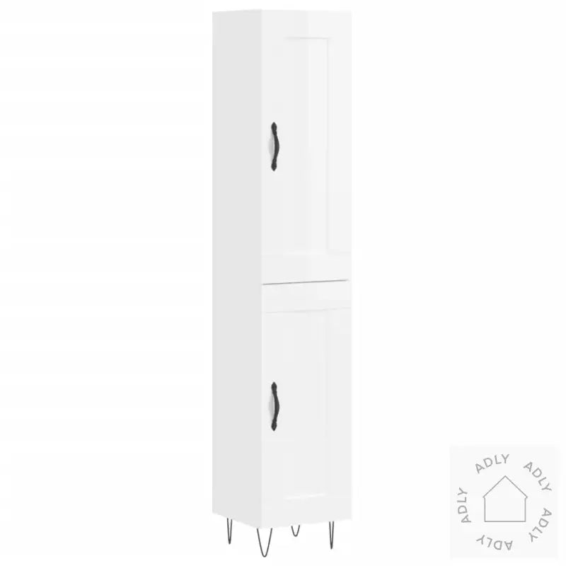 Highboard Høyglans Hvit 34,5X34X180 Cm Konstruert Tre