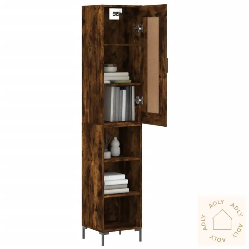 Highboard Røkt Eik 34,5X34X180 Cm Konstruert Tre