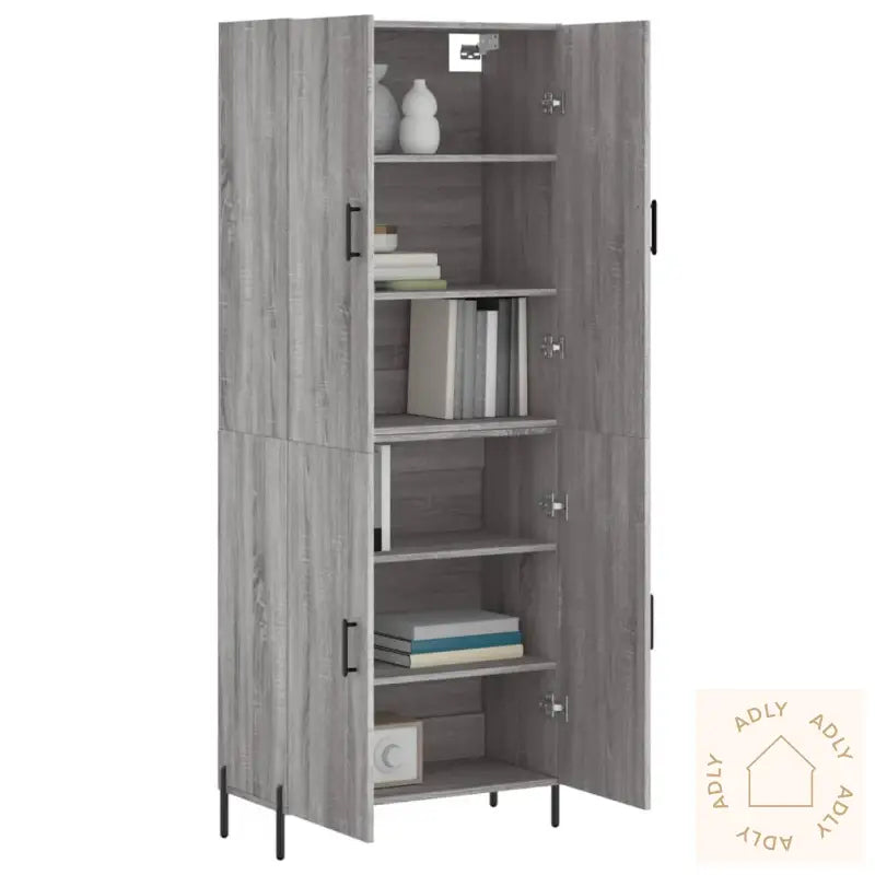 Highboard Grå Sonoma 69,5X34X180 Cm Konstruert Tre
