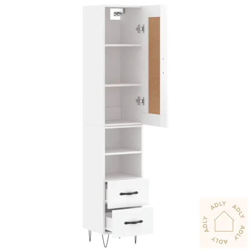 Highboard Høyglans Hvit 34,5X34X180 Cm Konstruert Tre