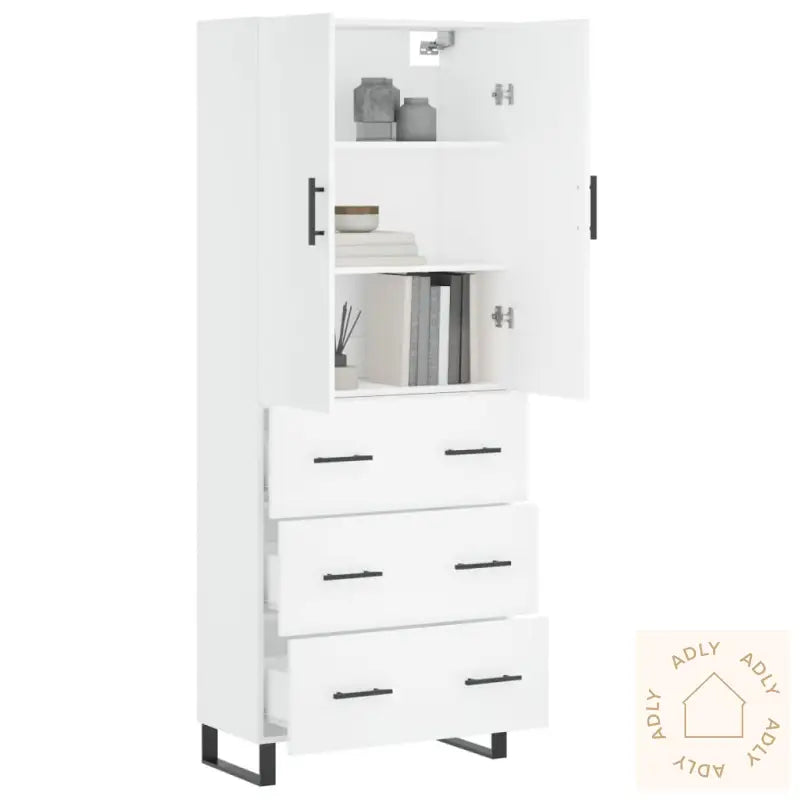 Highboard Hvit 69,5X34X180 Cm Konstruert Tre