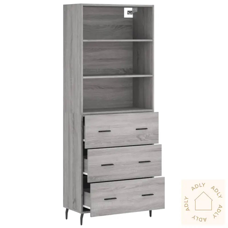 Highboard Grå Sonoma 69,5X34X180 Cm Konstruert Tre