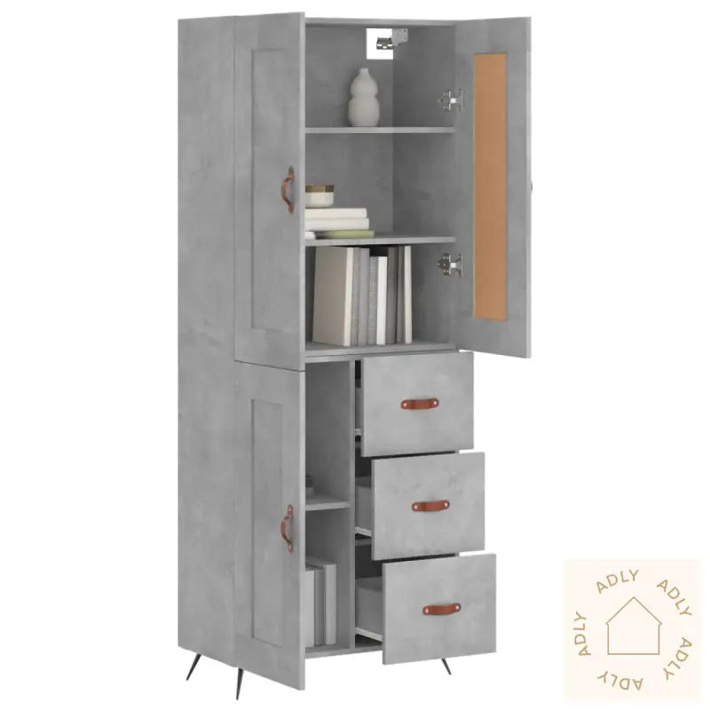 Highboard Betonggrå 69,5X34X180 Cm Konstruert Tre