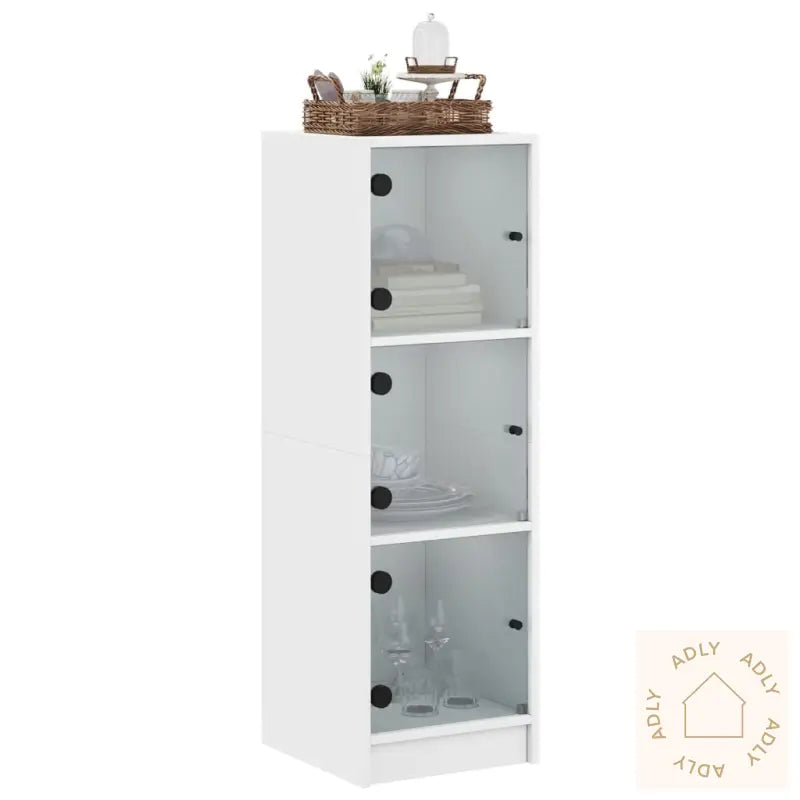 Highboard Med Glassdører Hvit 35X37X109 Cm