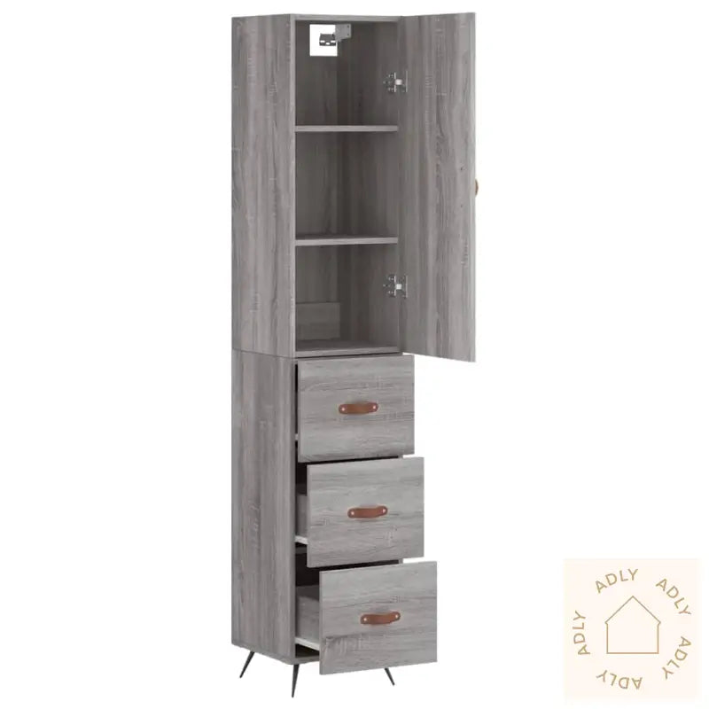Highboard Grå Sonoma 34,5X34X180 Cm Konstruert Tre