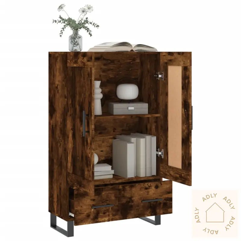 Highboard Røkt Eik 69,5X31X115 Cm Konstruert Tre