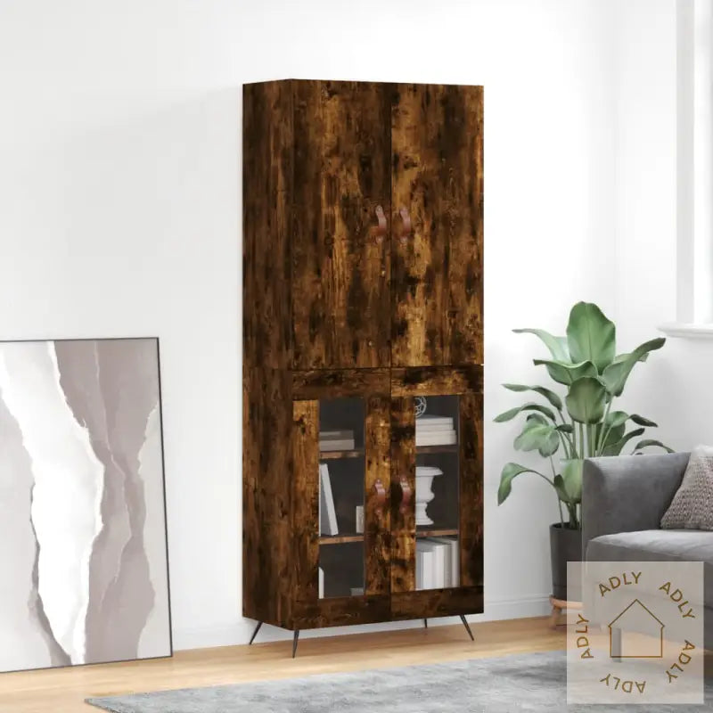 Highboard Røkt Eik 69,5X34X180 Cm Konstruert Tre