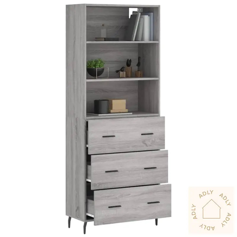 Highboard Grå Sonoma 69,5X34X180 Cm Konstruert Tre