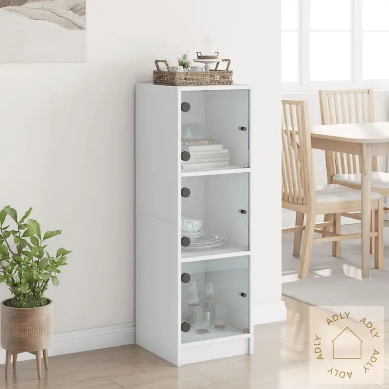 Highboard Med Glassdører Hvit 35X37X109 Cm