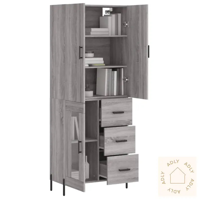 Highboard Grå Sonoma 69,5X34X180 Cm Konstruert Tre