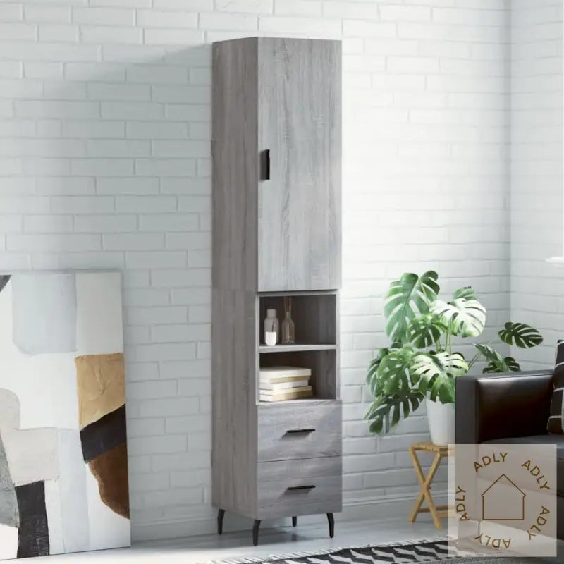 Highboard Grå Sonoma 34,5X34X180 Cm Konstruert Tre