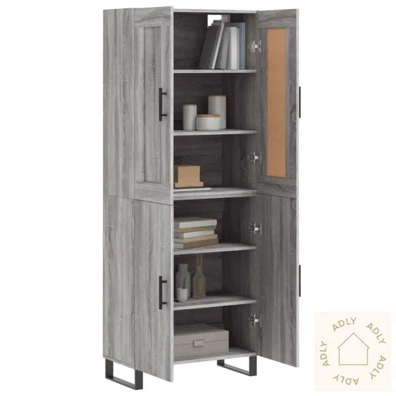 Highboard Grå Sonoma 69,5X34X180 Cm Konstruert Tre