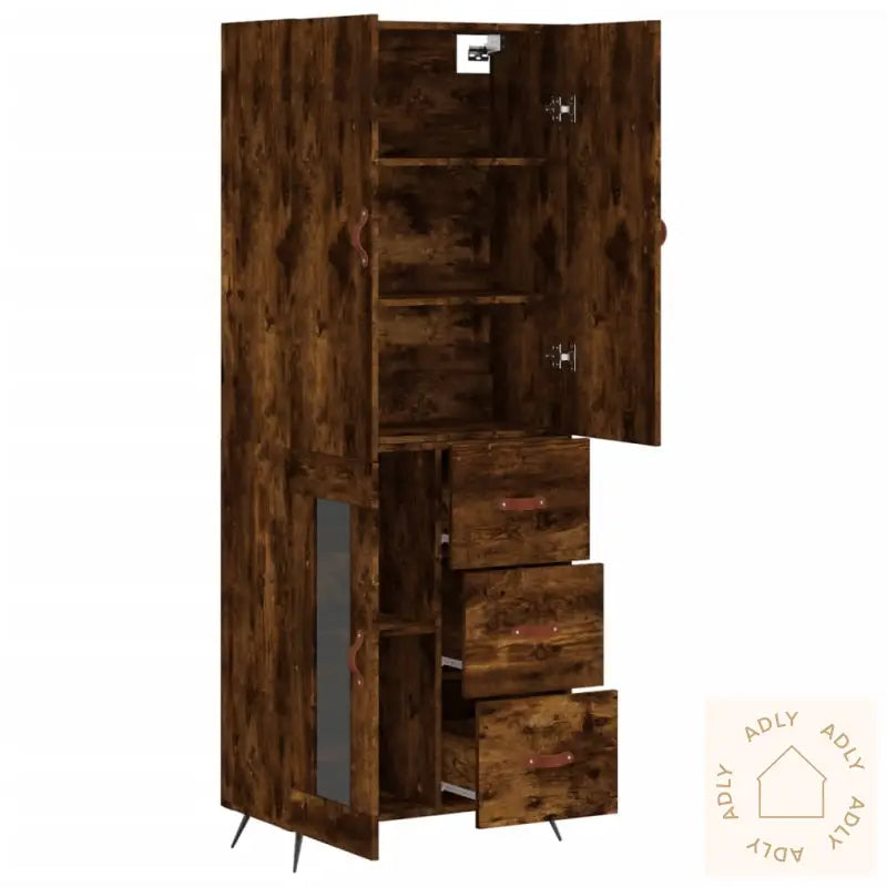 Highboard Røkt Eik 69,5X34X180 Cm Konstruert Tre