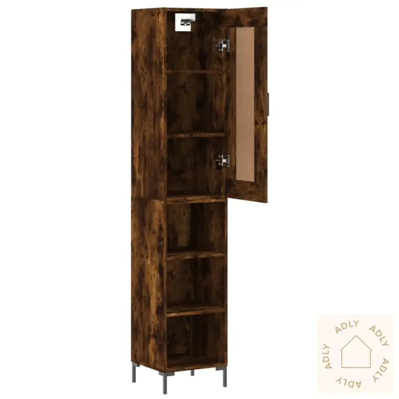 Highboard Røkt Eik 34,5X34X180 Cm Konstruert Tre