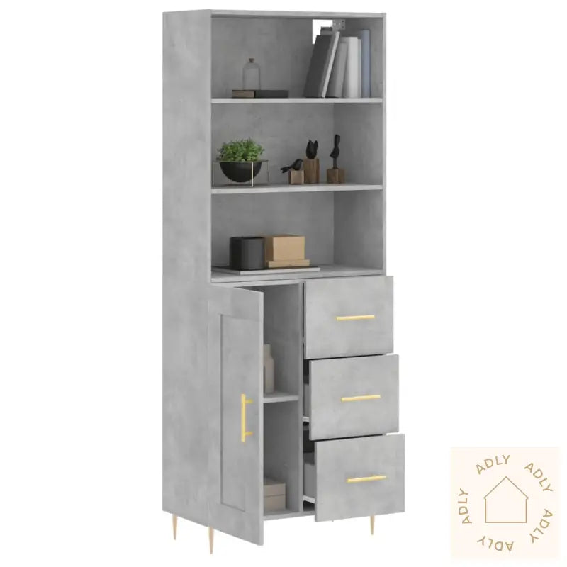 Highboard Betonggrå 69,5X34X180 Cm Konstruert Tre