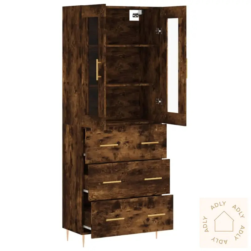 Highboard Røkt Eik 69,5X34X180 Cm Konstruert Tre