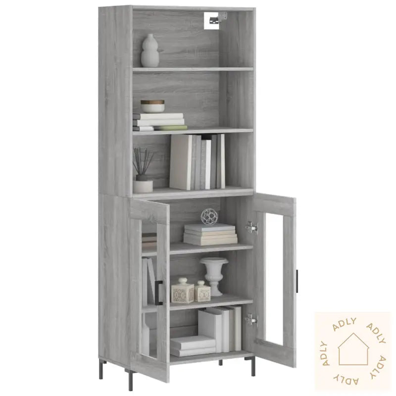 Highboard Grå Sonoma 69,5X34X180 Cm Konstruert Tre