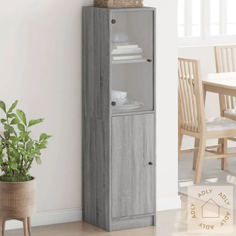 Highboard Med Glassdører Grå Sonoma 35X37X142 Cm