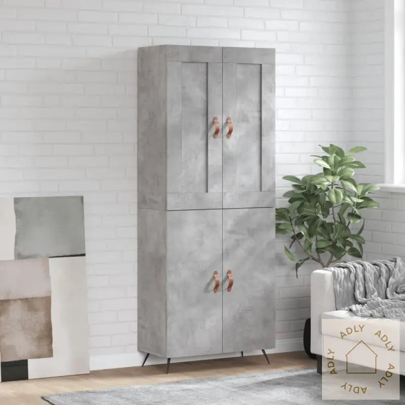 Highboard Betonggrå 69,5X34X180 Cm Konstruert Tre