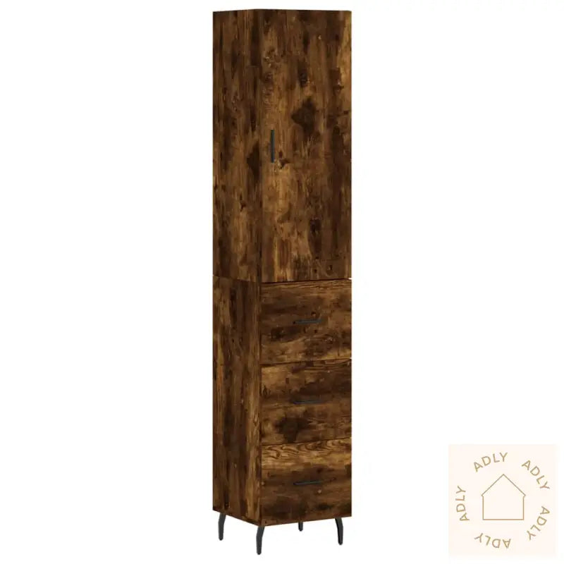 Highboard Røkt Eik 34,5X34X180 Cm Konstruert Tre