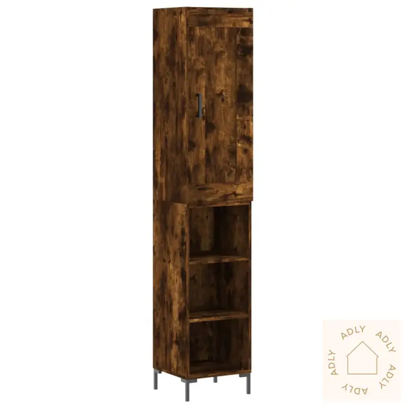 Highboard Røkt Eik 34,5X34X180 Cm Konstruert Tre