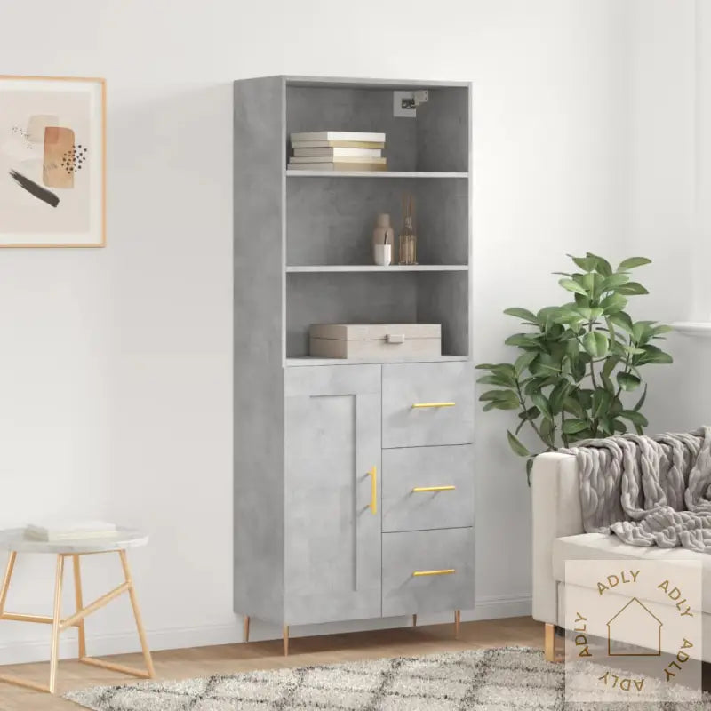 Highboard Betonggrå 69,5X34X180 Cm Konstruert Tre