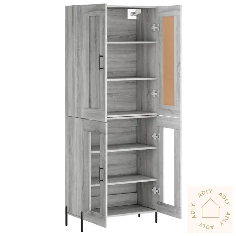 Highboard Grå Sonoma 69,5X34X180 Cm Konstruert Tre