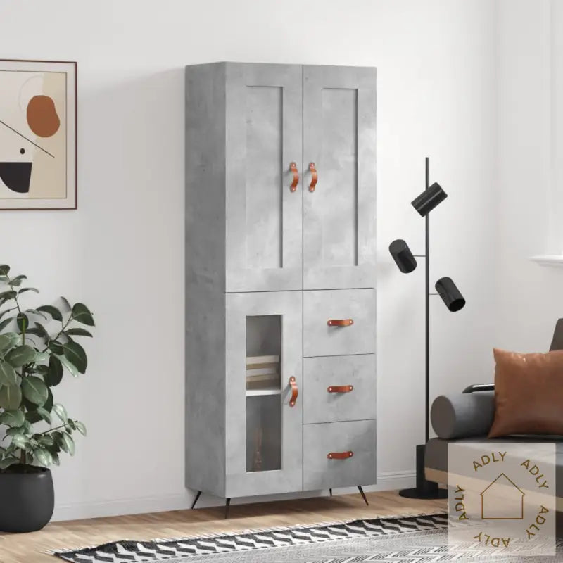 Highboard Betonggrå 69,5X34X180 Cm Konstruert Tre