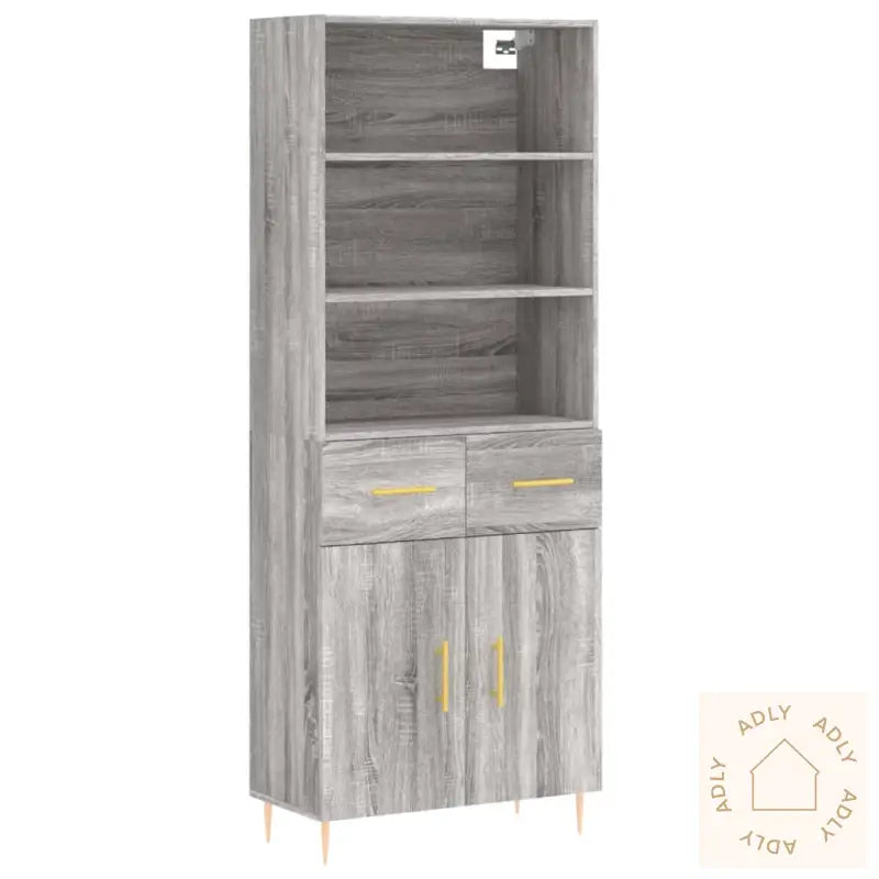 Highboard Grå Sonoma 69,5X34X180 Cm Konstruert Tre
