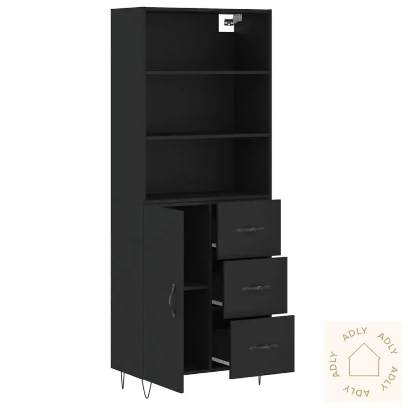 Highboard Svart 69,5X34X180 Cm Konstruert Tre