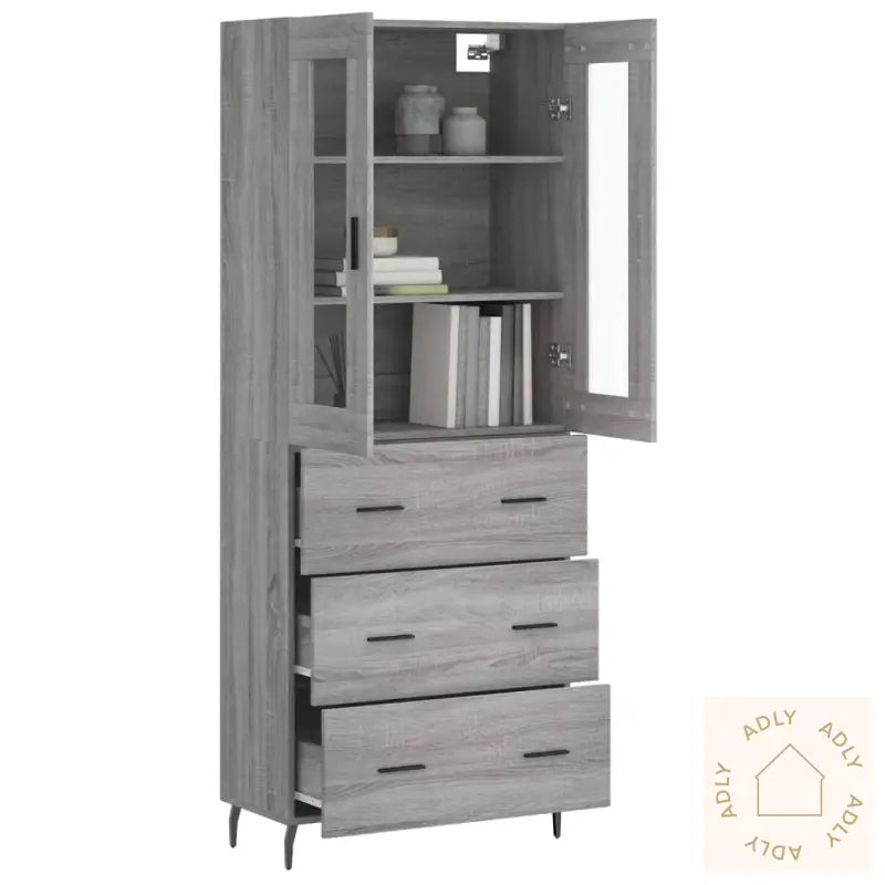 Highboard Grå Sonoma 69,5X34X180 Cm Konstruert Tre