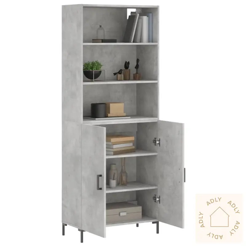 Highboard Betonggrå 69,5X34X180 Cm Konstruert Tre