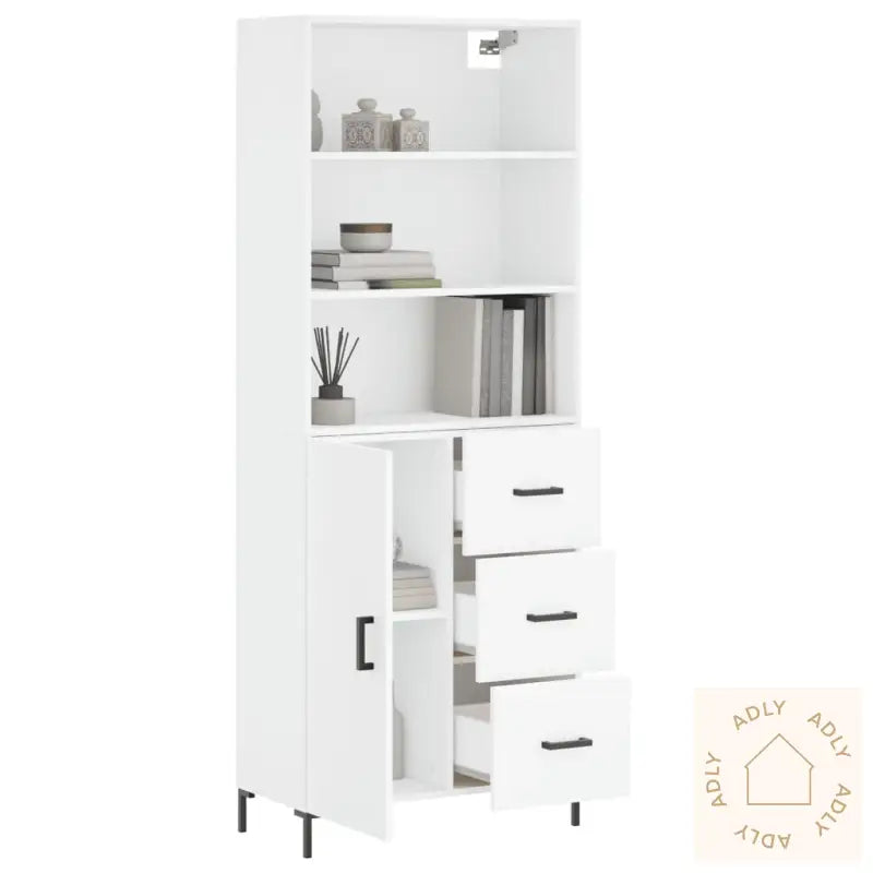 Highboard Hvit 69,5X34X180 Cm Konstruert Tre