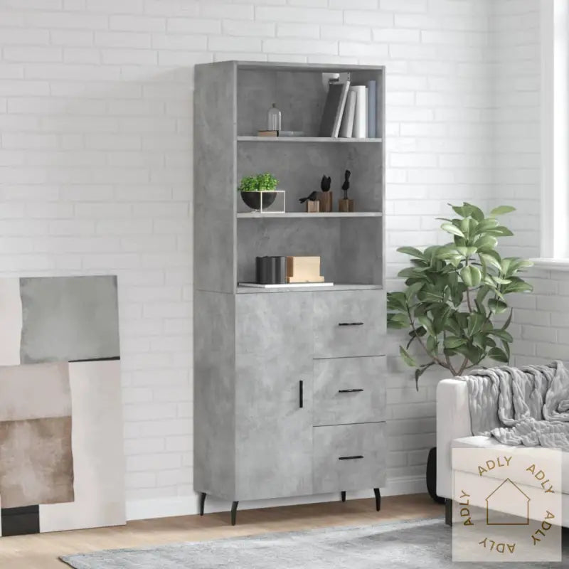 Highboard Betonggrå 69,5X34X180 Cm Konstruert Tre