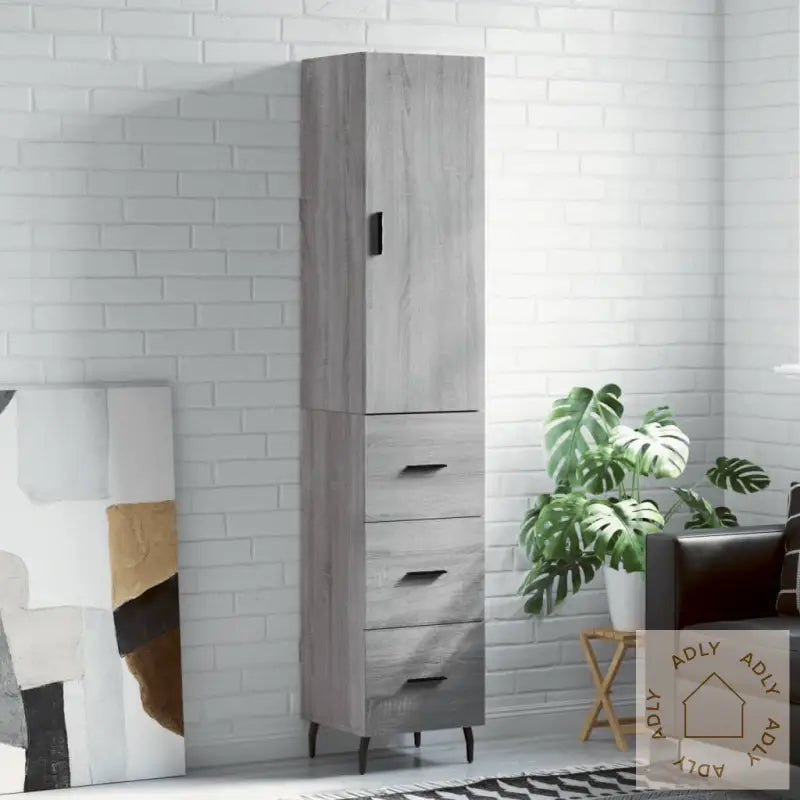 Highboard Grå Sonoma 34,5X34X180 Cm Konstruert Tre