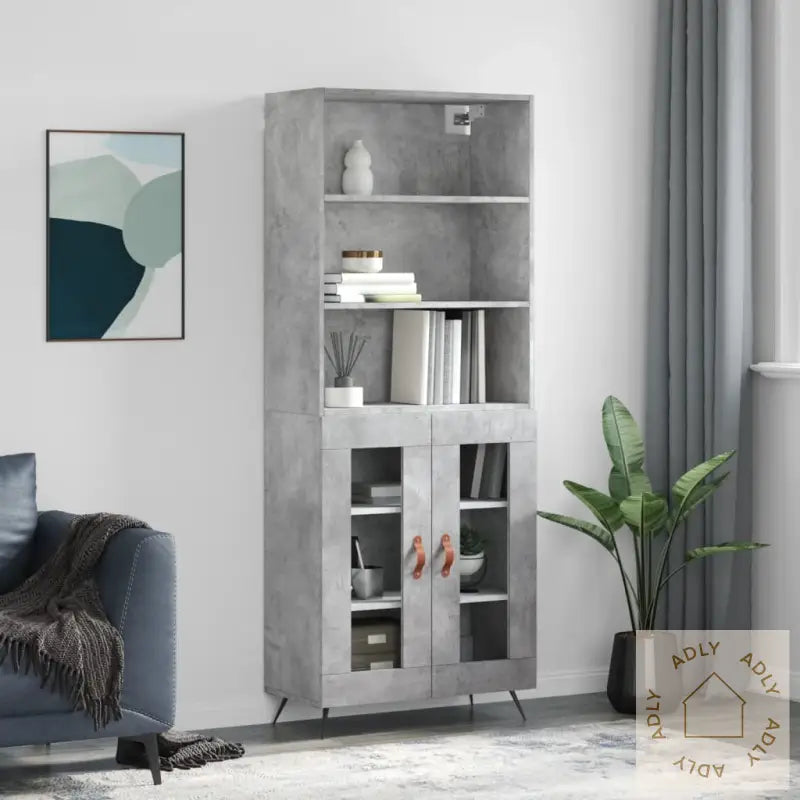 Highboard Betonggrå 69,5X34X180 Cm Konstruert Tre