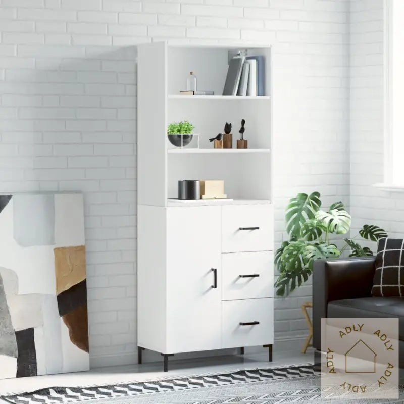 Highboard Hvit 69,5X34X180 Cm Konstruert Tre