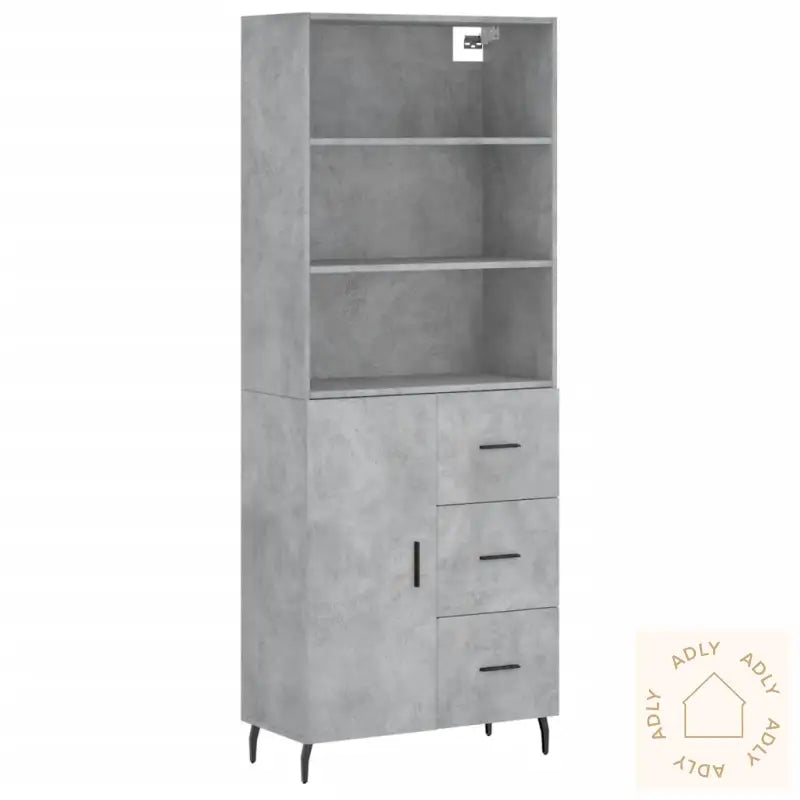 Highboard Betonggrå 69,5X34X180 Cm Konstruert Tre