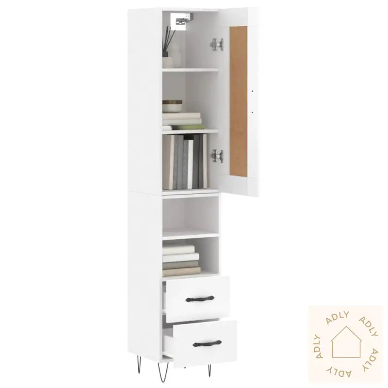 Highboard Høyglans Hvit 34,5X34X180 Cm Konstruert Tre
