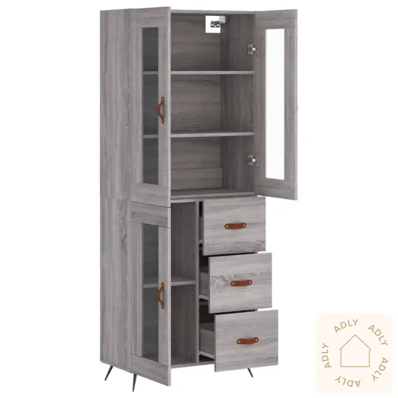 Highboard Grå Sonoma 69,5X34X180 Cm Konstruert Tre