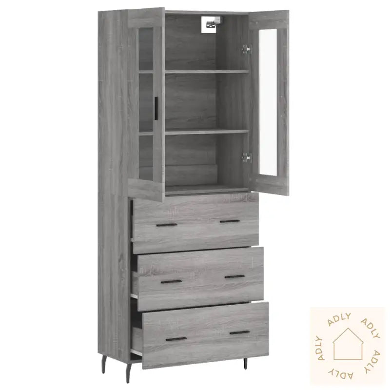 Highboard Grå Sonoma 69,5X34X180 Cm Konstruert Tre