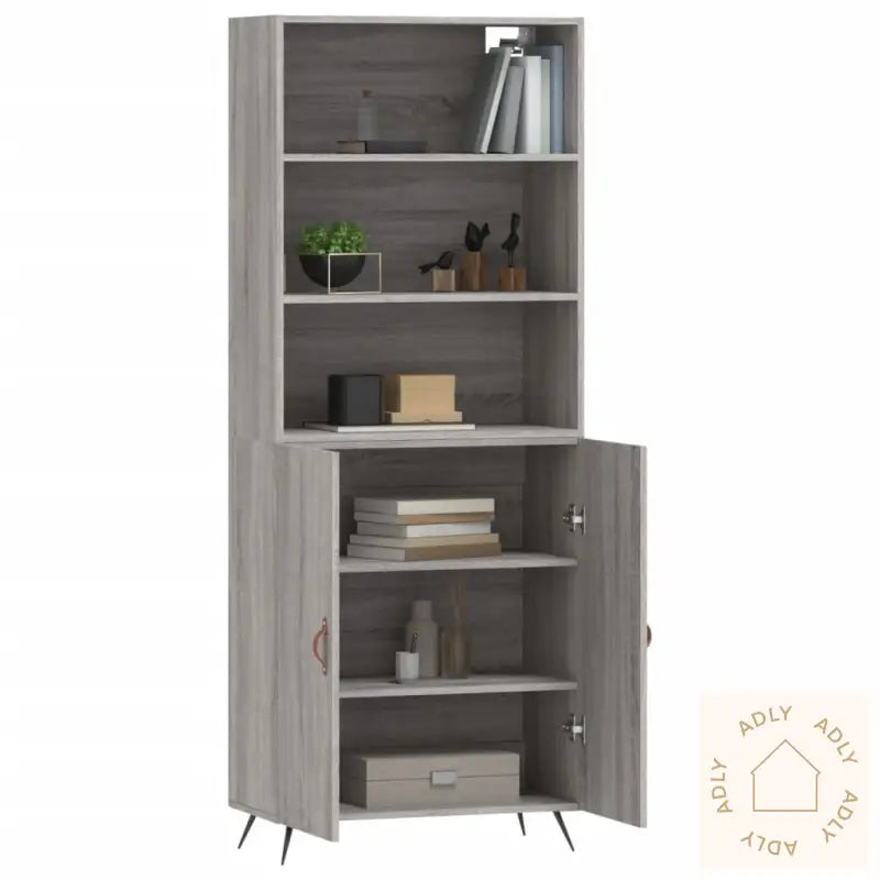 Highboard Grå Sonoma 69,5X34X180 Cm Konstruert Tre