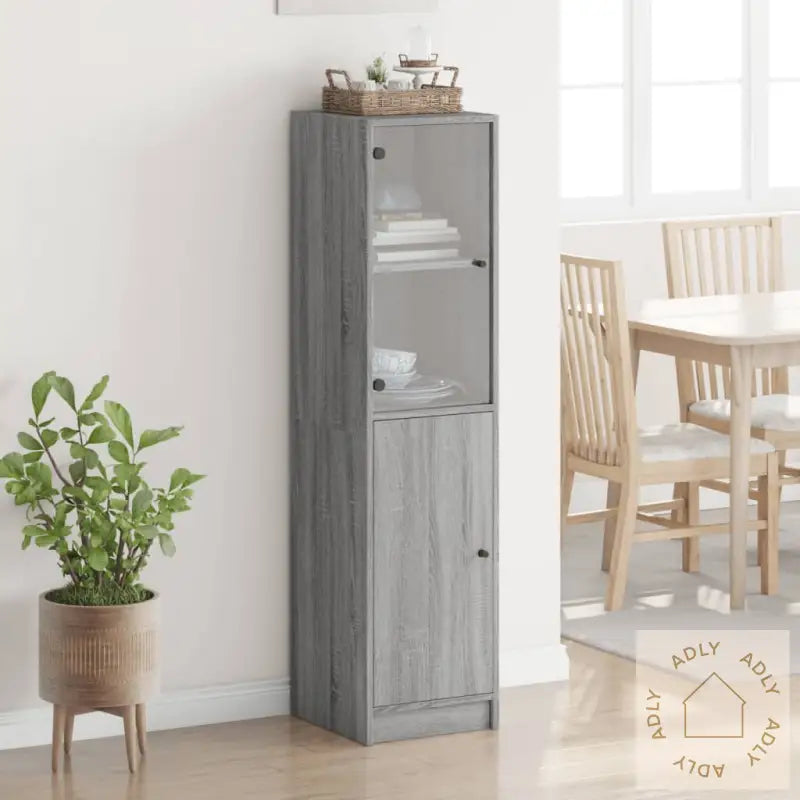 Highboard Med Glassdører Grå Sonoma 35X37X142 Cm