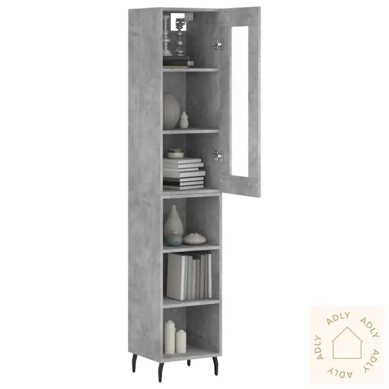 Highboard Betonggrå 34,5X34X180 Cm Konstruert Tre