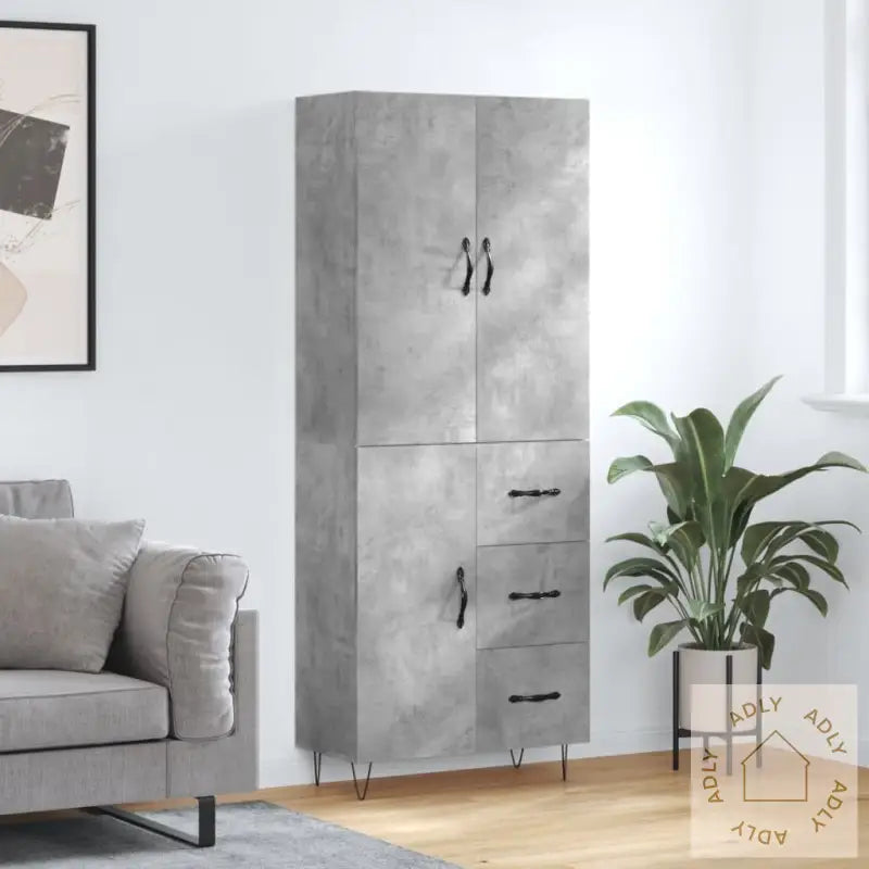 Highboard Betonggrå 69,5X34X180 Cm Konstruert Tre