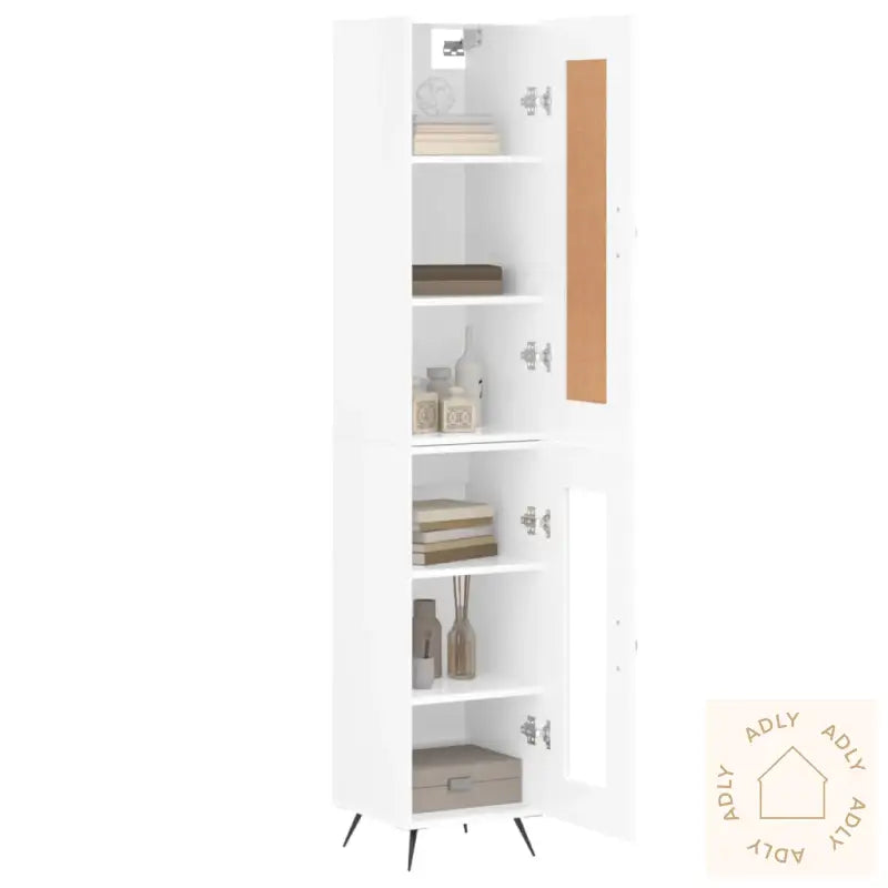 Highboard Høyglans Hvit 34,5X34X180 Cm Konstruert Tre