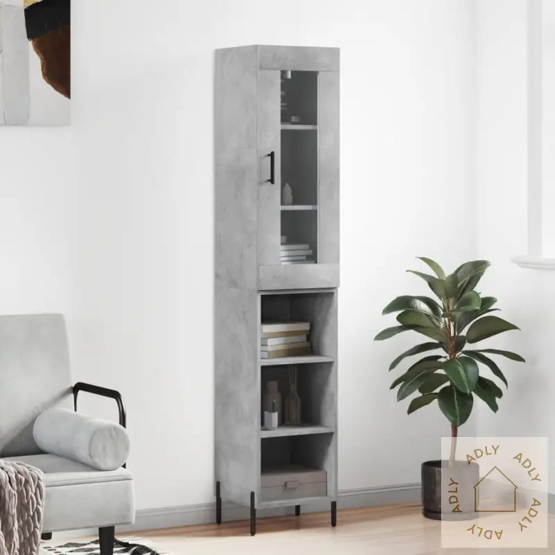 Highboard Betonggrå 34,5X34X180 Cm Konstruert Tre