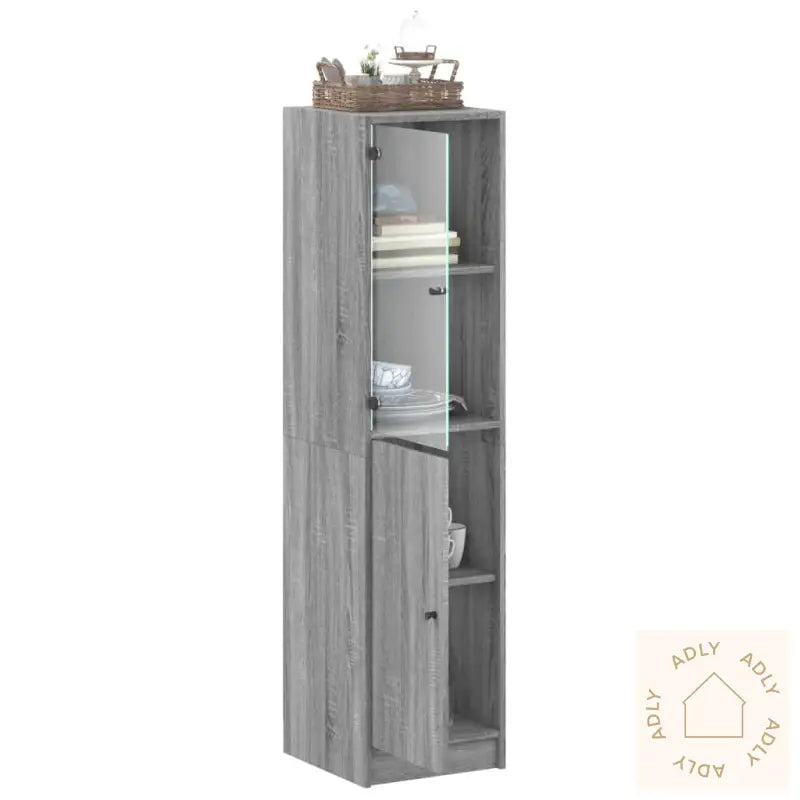 Highboard Med Glassdører Grå Sonoma 35X37X142 Cm