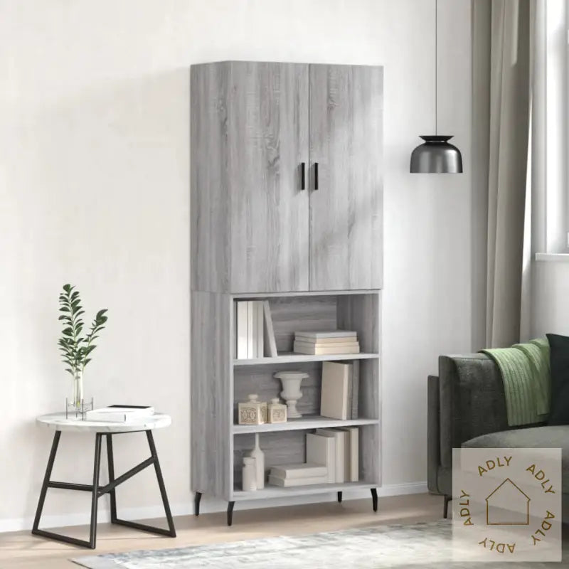 Highboard Grå Sonoma 69,5X34X180 Cm Konstruert Tre